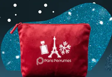 Červená kosmetická taštička Paris Perfumes s Eiffelovou věží a sněhovou vločkou